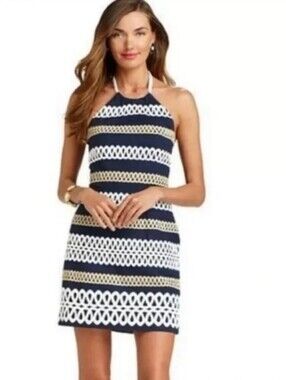 Lilly Pulitzer Rope Me Cambrey Navy Nautical Halter Dress
